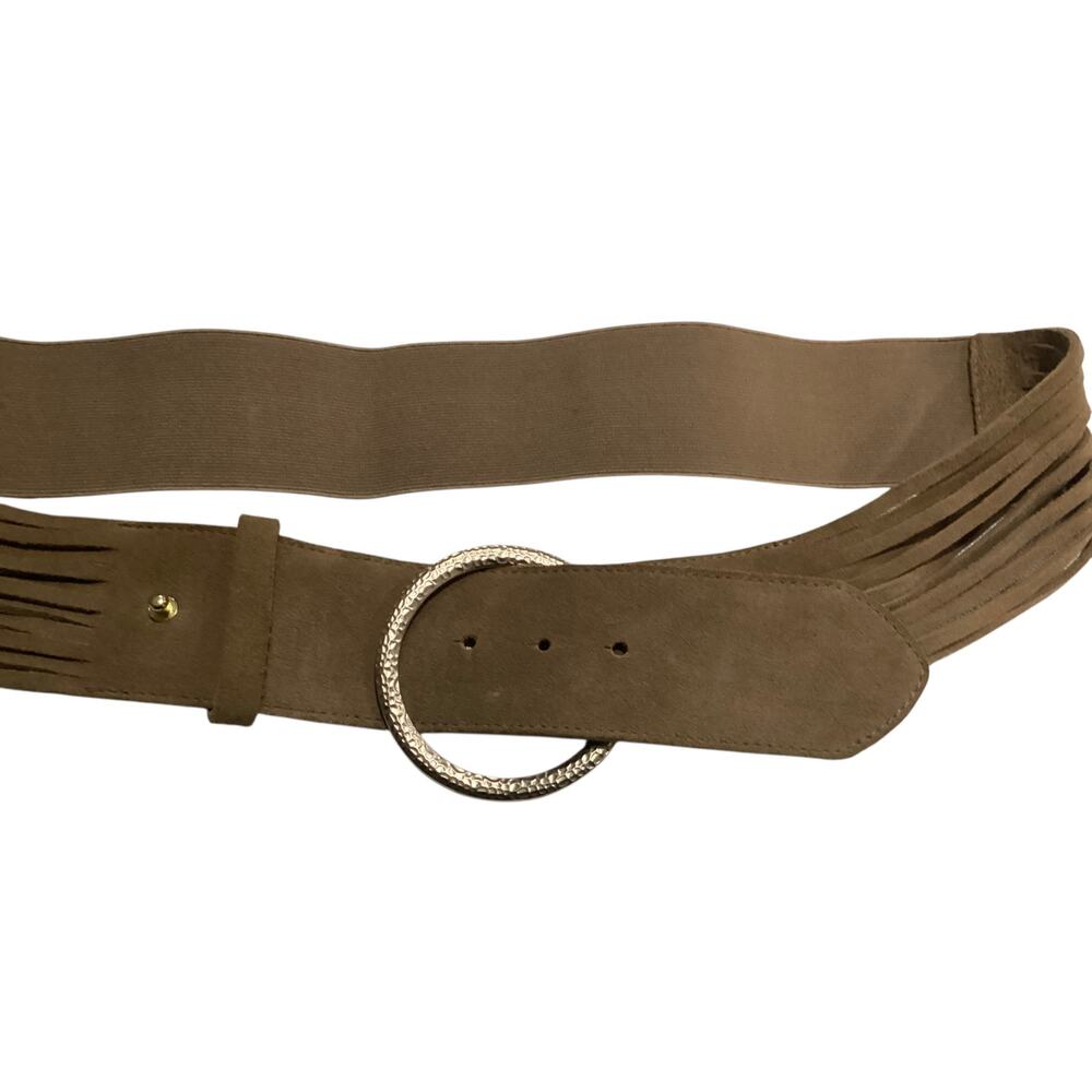 Chico's Taupe Suede Slit Cut-Out Belt - Stretch Back Hammered Silver O-Ring L - Picture 2 of 3